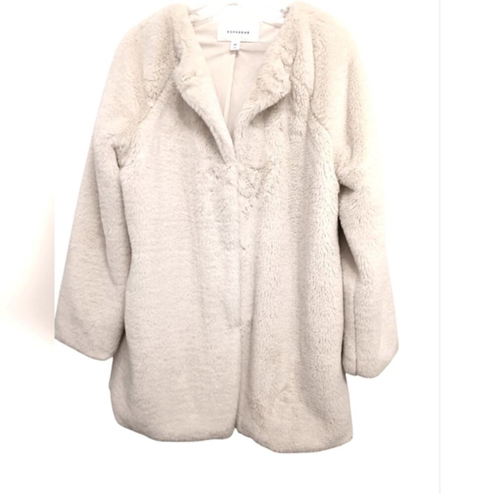 Popsugar Plush Teddy Coat Women's Size M IVORY Faux Fur Oversized Boxy Relaxed - Picture 8 of 16